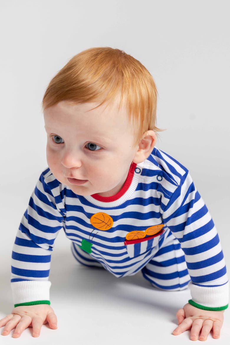 Stripe Knit Longall with Elephant & Basketballs, Alternate, color, Royal & White Stripe