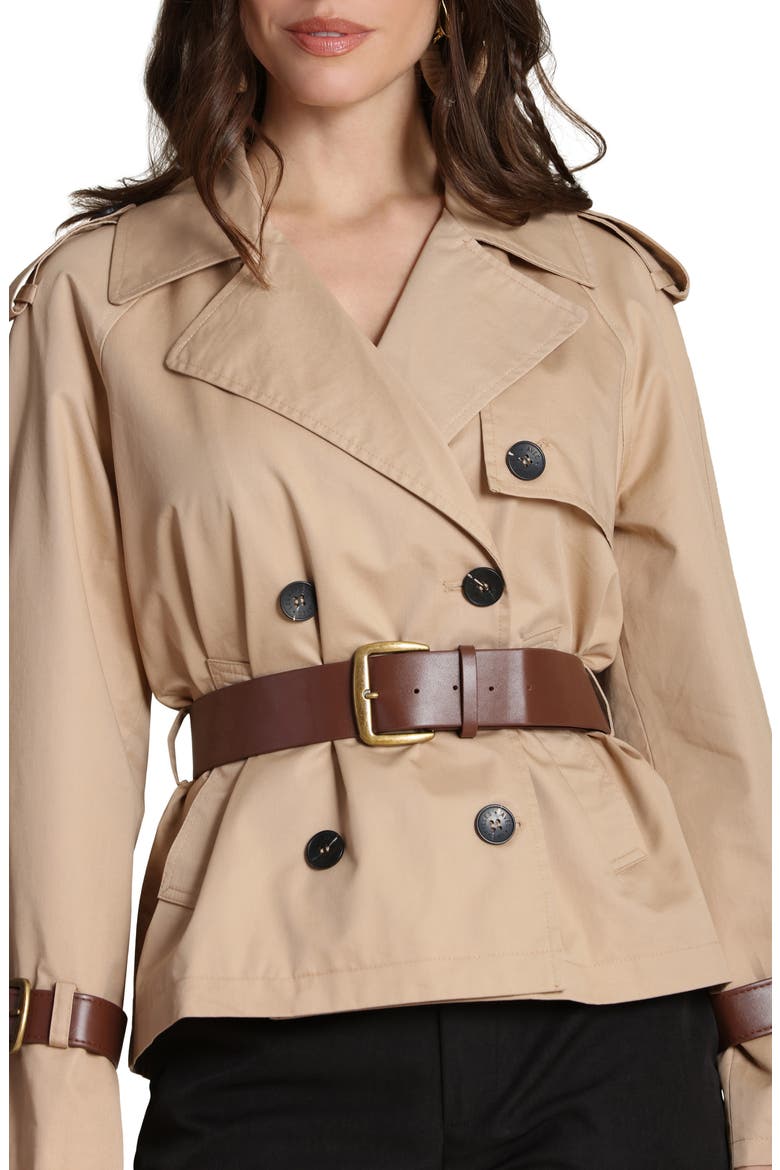 Short Trench Jacket with Faux Leather Belt, Alternate, color, CAMEL