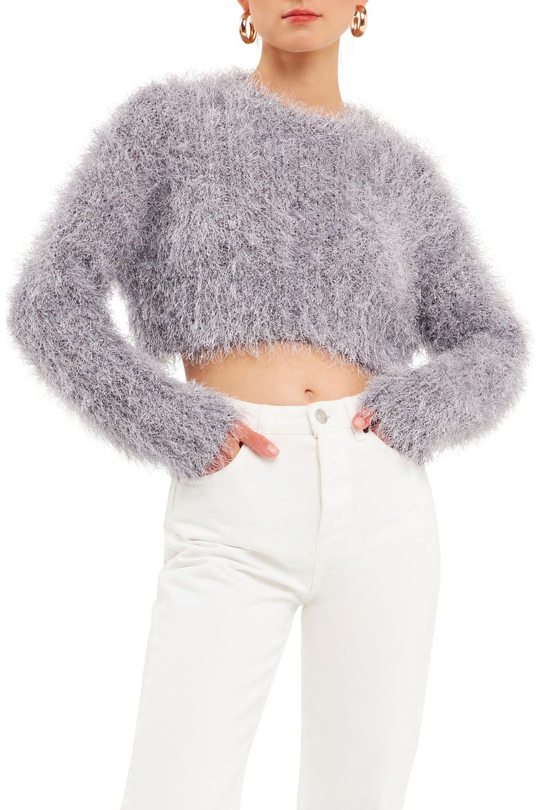 Feathered Crop Sweater, Main, color, CHARCOAL
