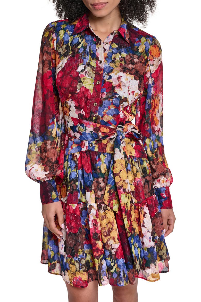 Print Metallic Long Sleeve Dress, Alternate, color, PORT VINE MULTI