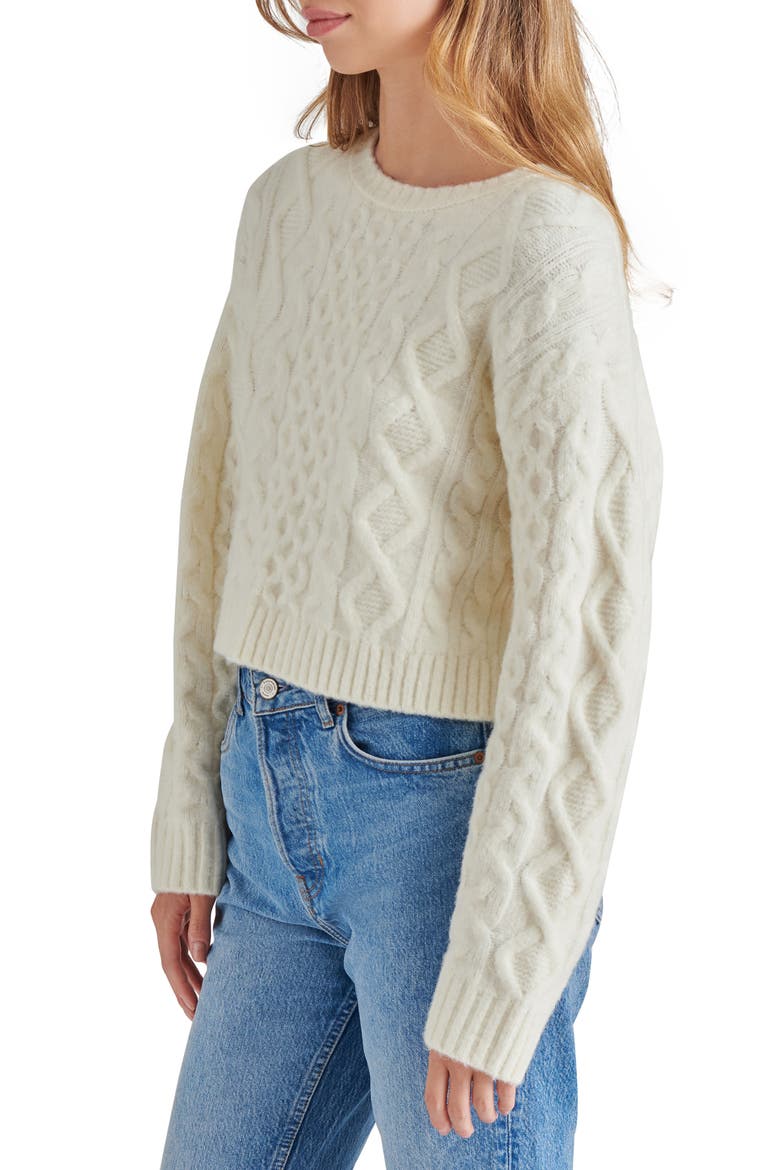 Kessie Tie Back Cable Stitch Sweater, Alternate, color, WHISPER WHITE
