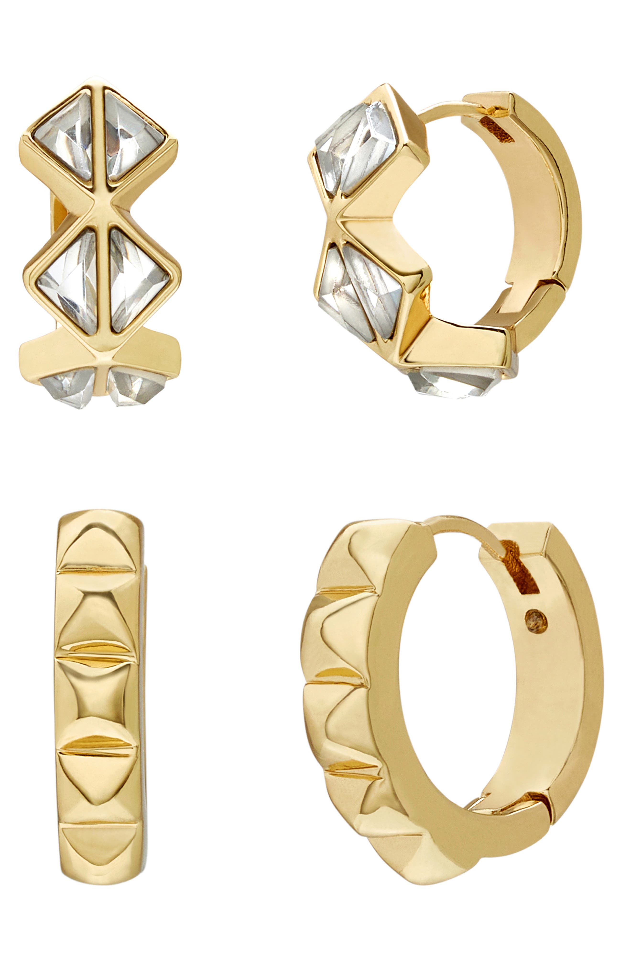 AllSaints Set of 2 Geometric Crystal Huggie Hoop Earrings