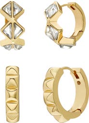 AllSaints Set of 2 Geometric Crystal Huggie Hoop Earrings