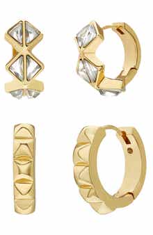 AllSaints Set of 2 Geometric Crystal Huggie Hoop Earrings