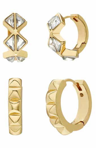 AllSaints Set of 2 Geometric Crystal Huggie Hoop Earrings