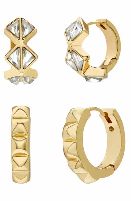 AllSaints Set of 2 Geometric Crystal Huggie Hoop Earrings
