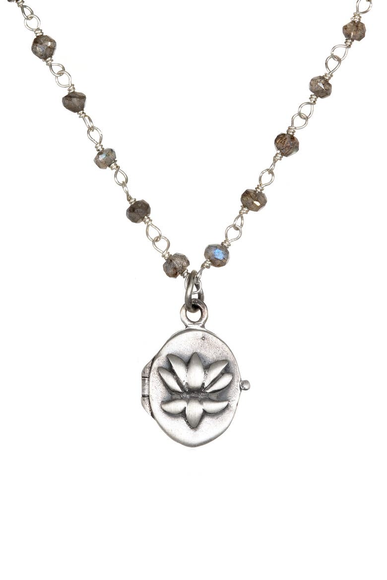 'Lotus Flower' Beaded Pendant Necklace, Main, color, SILVER