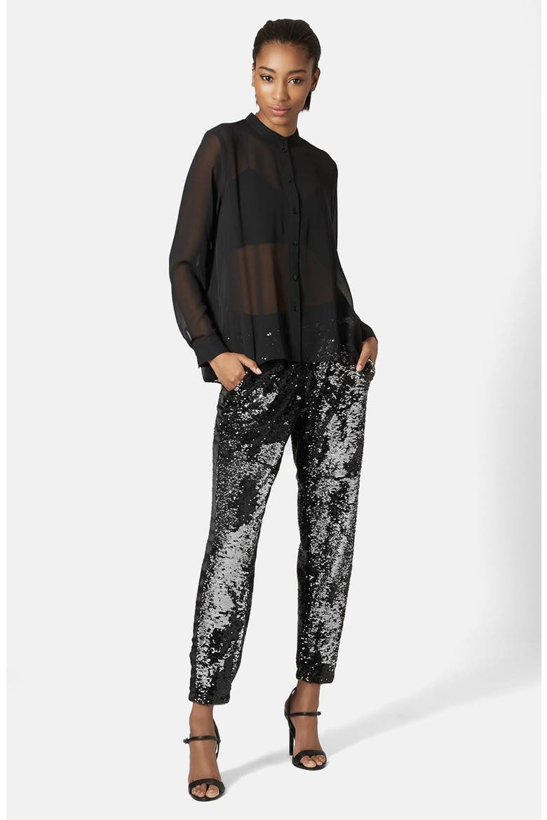 Two Tone Sequin Jogger Pants, Alternate, color, BLACK