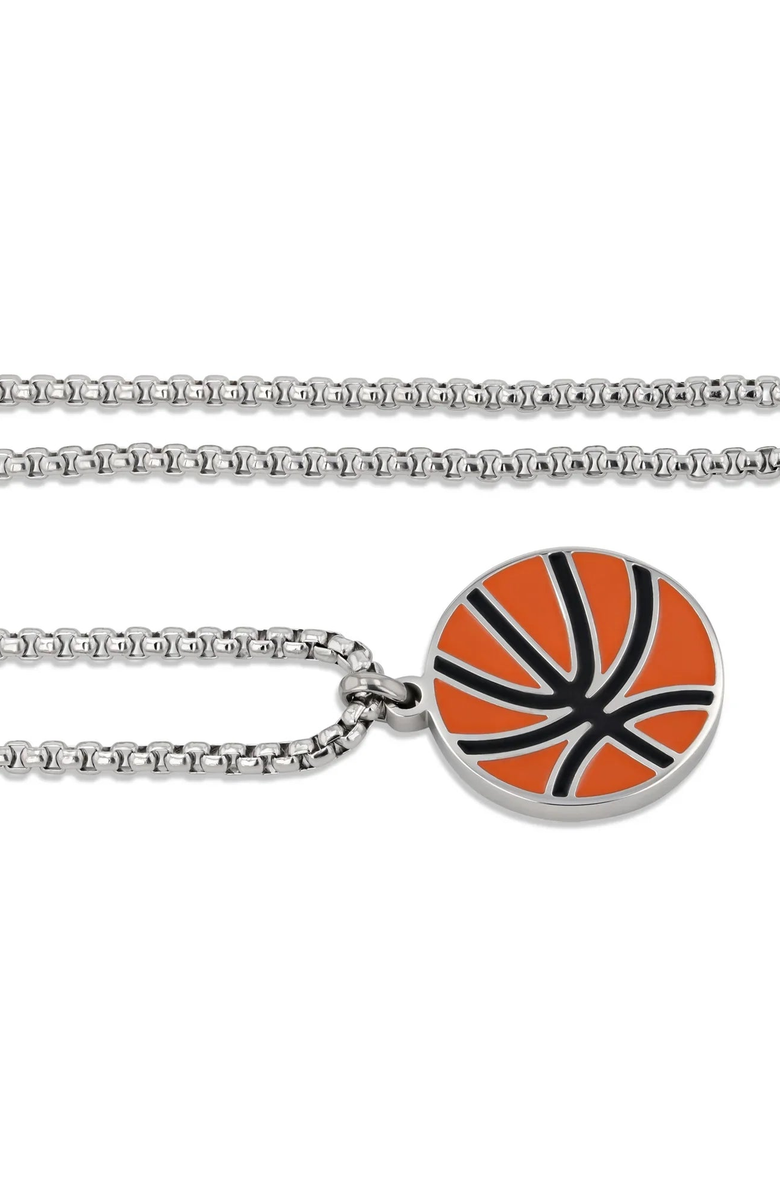 Larson Jewelers Stainless Steel Basketball Pendant Necklace with Chain, Alternate, color, Orange / 22In