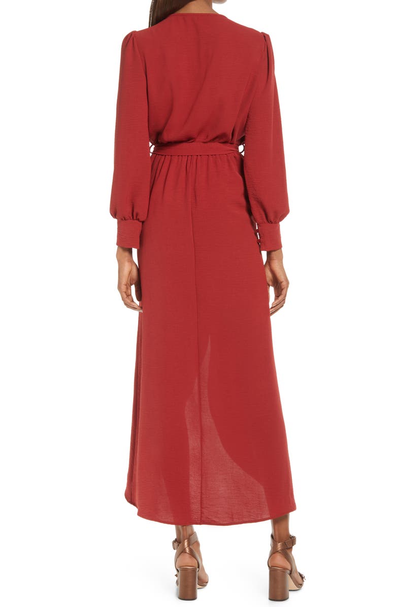 Fraiche by J Long Sleeve Faux Wrap Dress, Alternate, color, Rust