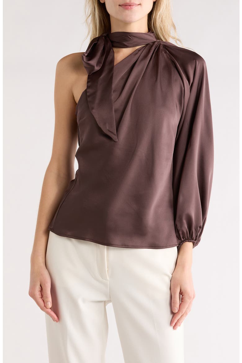 One-Shoulder Tie Top, Main, color, BROWN