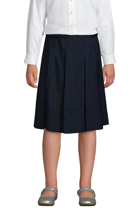 School Uniform Girls Solid Box Pleat Skirt Below the Knee