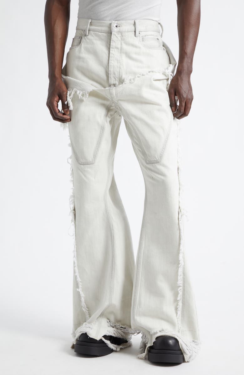 Rick Owens DRKSHDW Slivered Shredded Bootcut Jeans, Main, color, Milk Wash