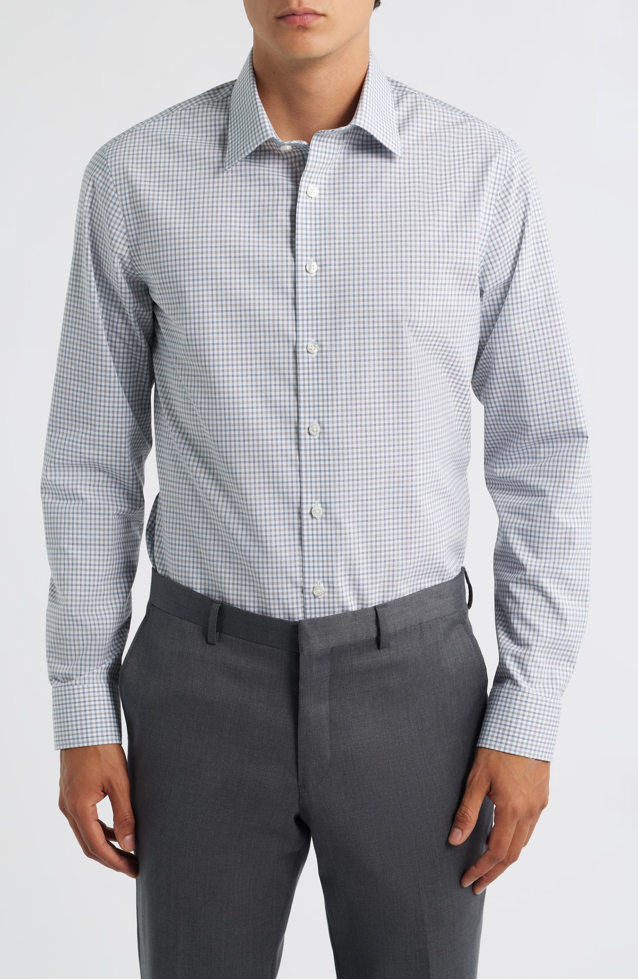 Nordstrom Extra Trim Fit Check Non Iron Cotton Dress Shirt