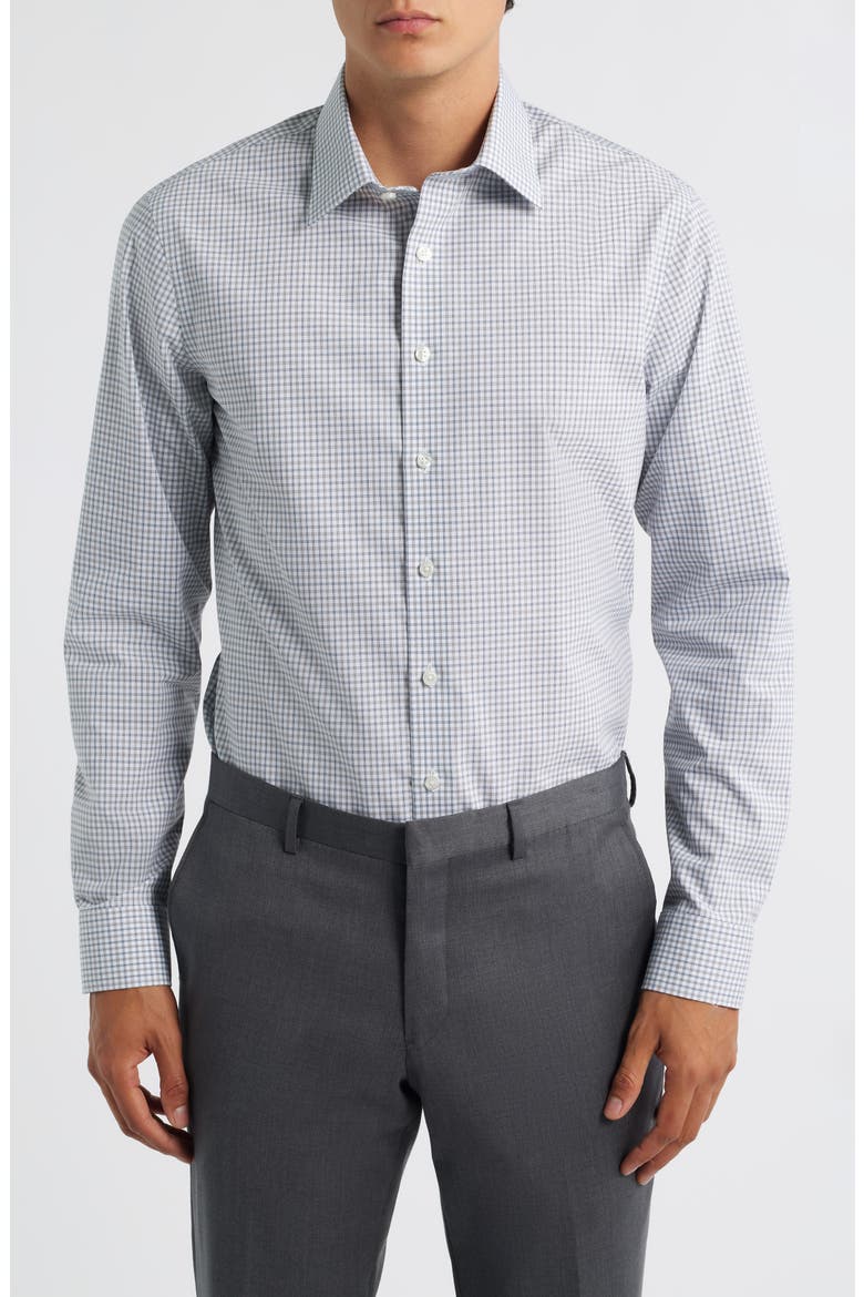 Extra Trim Fit Check Non Iron Cotton Dress Shirt, Main, color, OLIVE- BLUE OLIVER PLAID