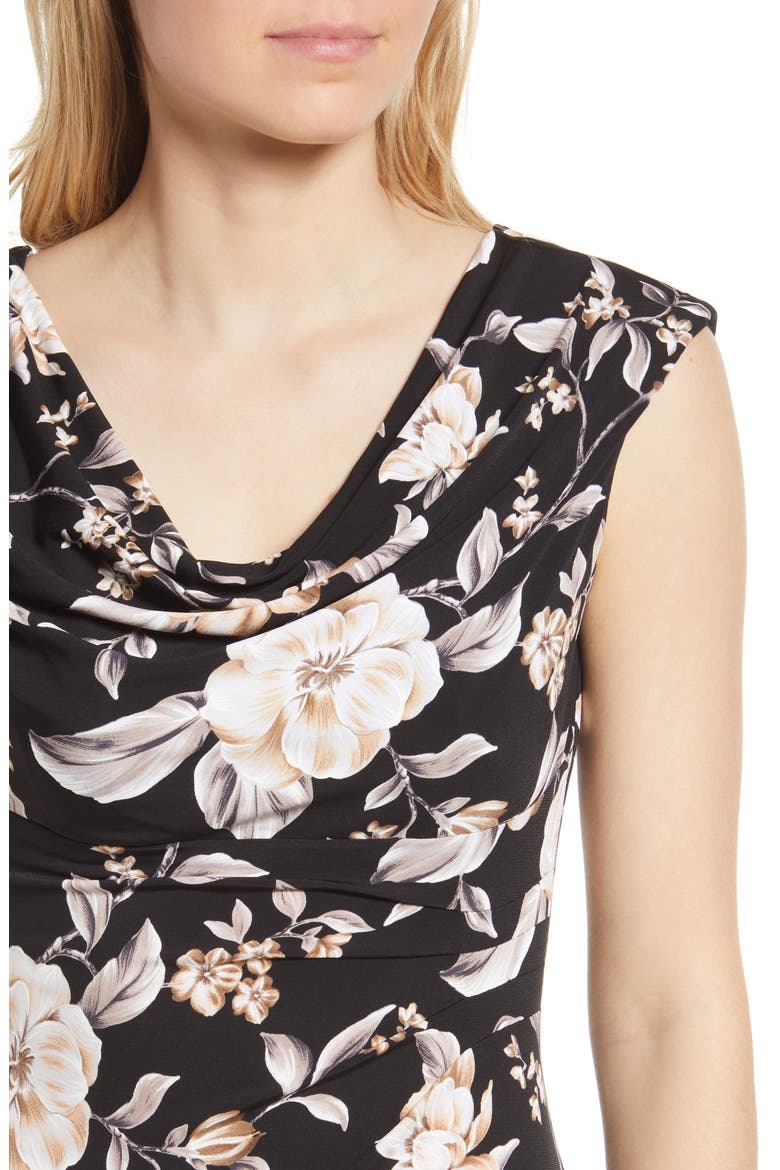 Floral Print Cowl Neck Midi Dress, Alternate, color, BLACK FLORAL