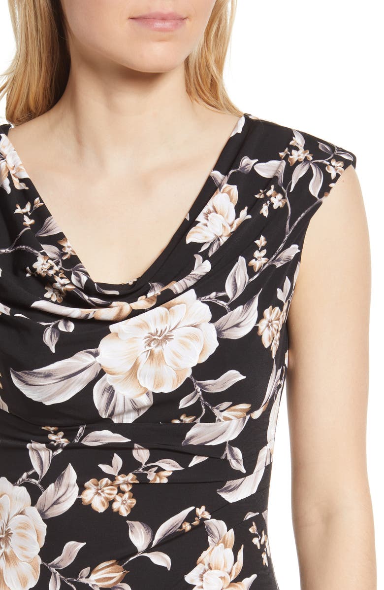 Connected Apparel Floral Print Cowl Neck Midi Dress, Alternate, color, 