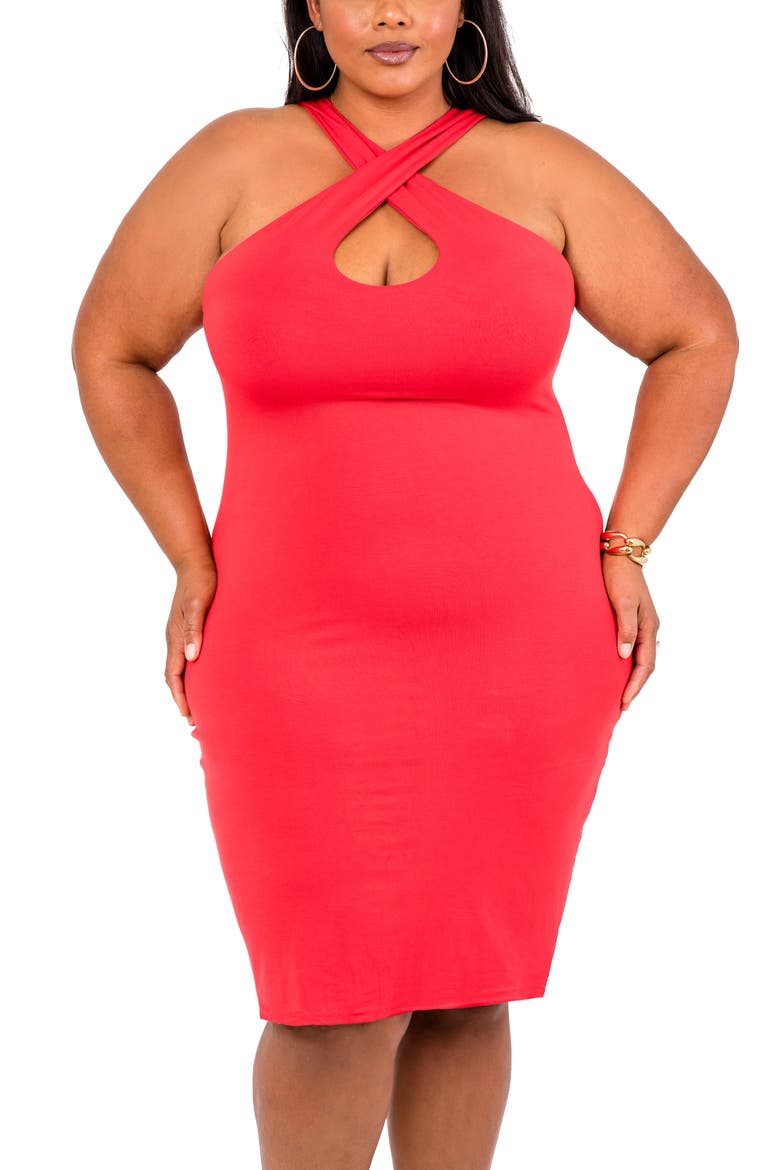 Cross Neck Halter Dress, Alternate, color, MODERN TANGERINE