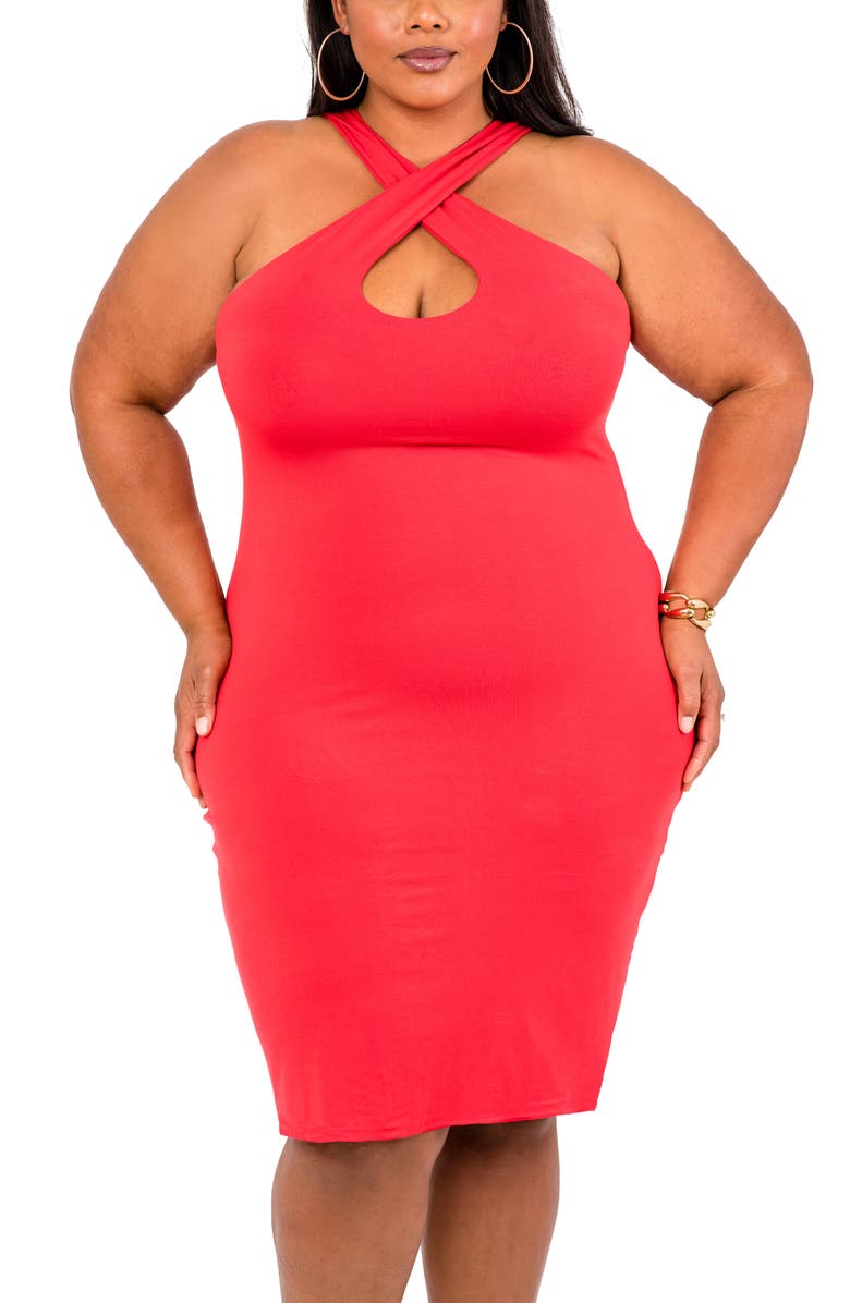 KIN by Kristine Cross Neck Halter Dress, Alternate, color, Modern Tangerine