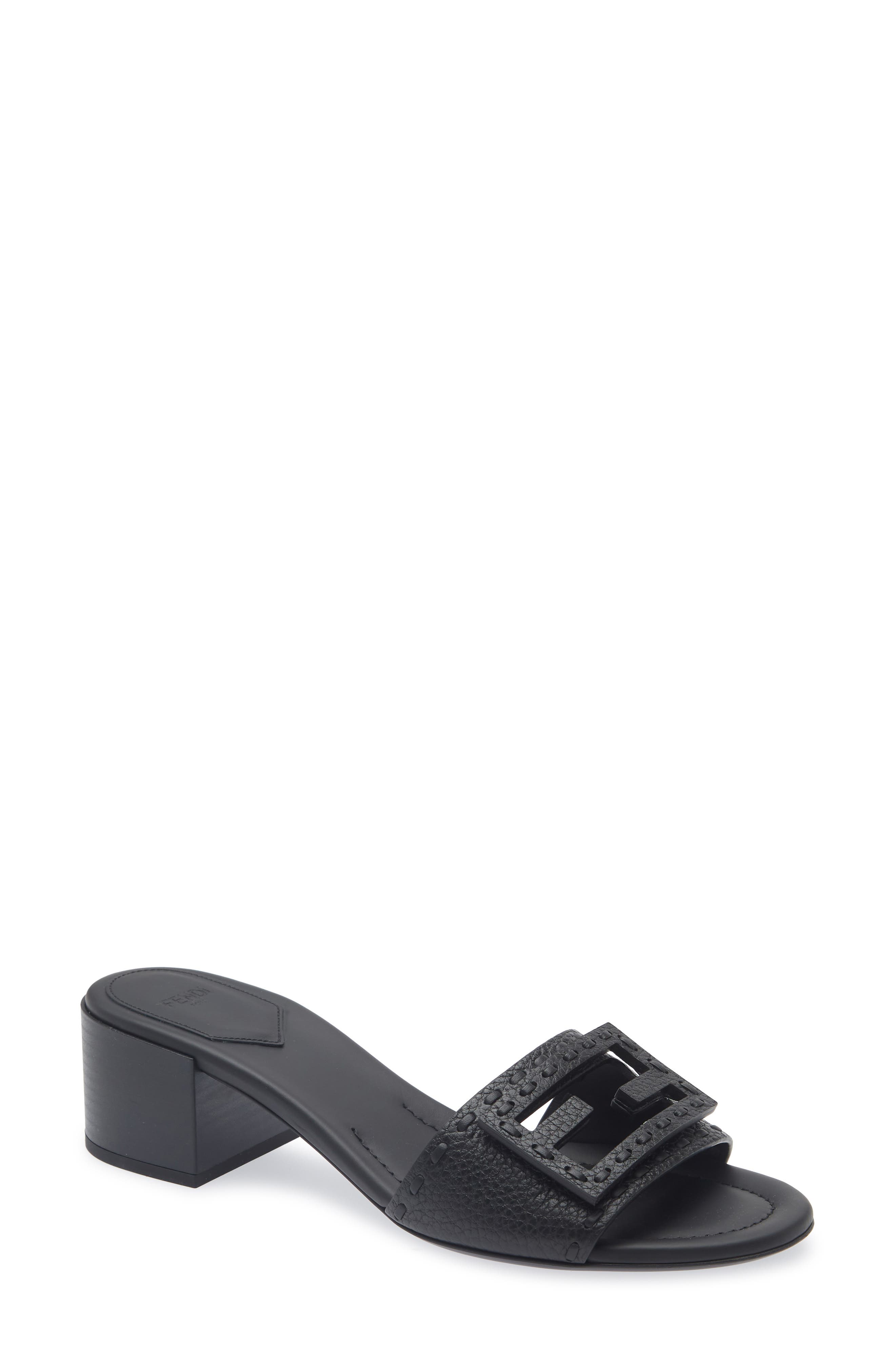 Fendi Baguette Slide Sandal, Main, color, Nero