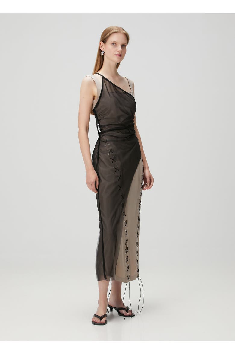Bodycon Dress With Tulle, Alternate, color, beige