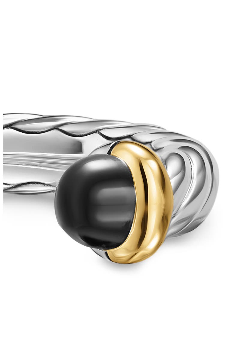 Petite Cable Open Ring in Sterling Silver with 14K Yellow Gold, 3.4mm, Alternate, color, BLACK ONYX