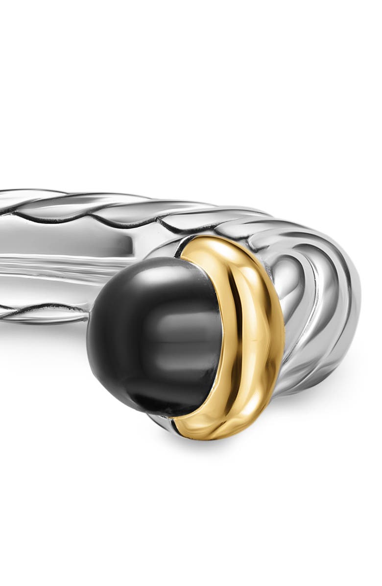 David Yurman Petite Cable Open Ring in Sterling Silver with 14K Yellow Gold, 3.4mm, Alternate, color, Black Onyx