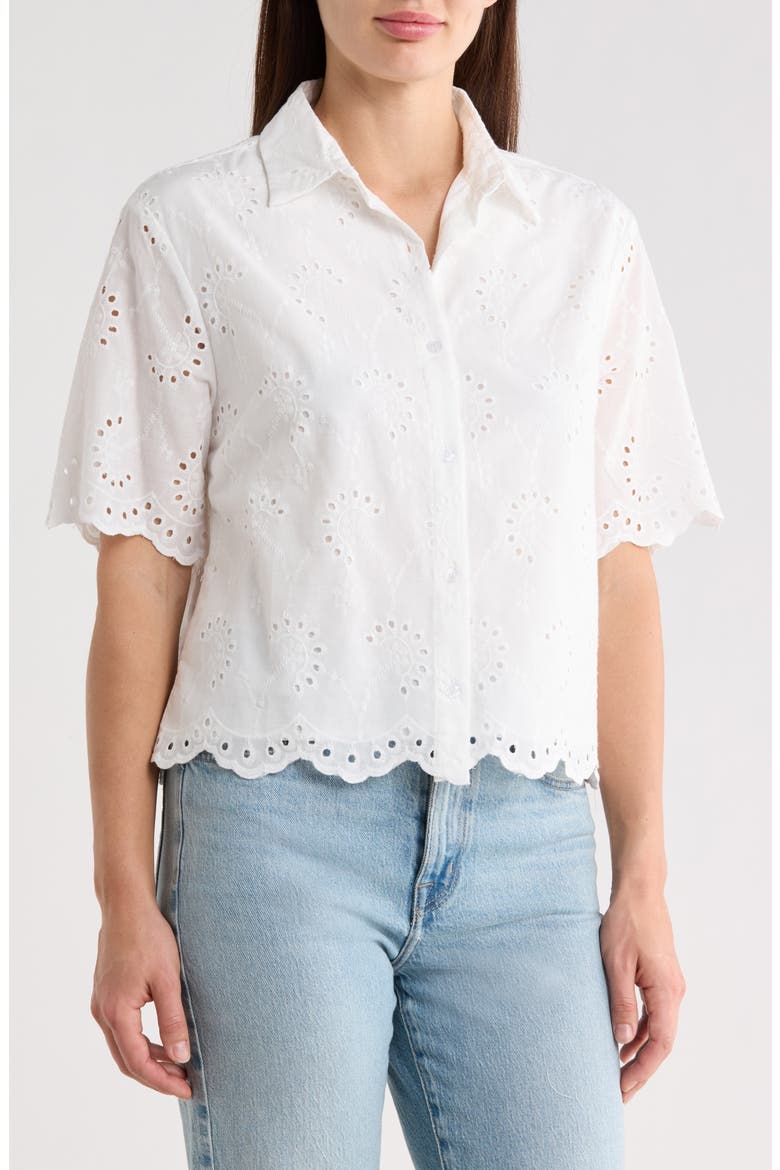 Eyelet Embroidery Button Up Shirt, Main, color, WHITE