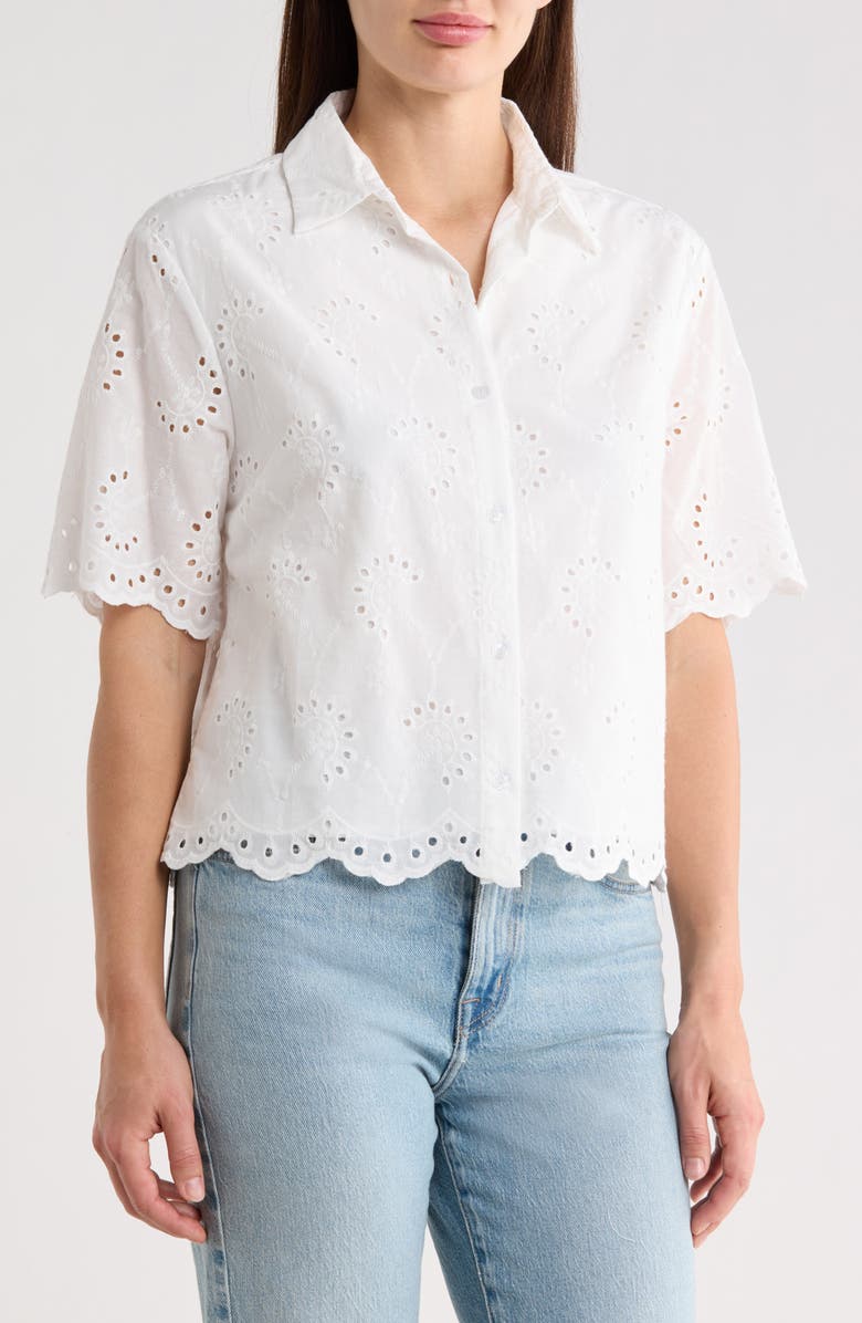 Forgotten Grace Eyelet Embroidery Button Up Shirt, Main, color, White