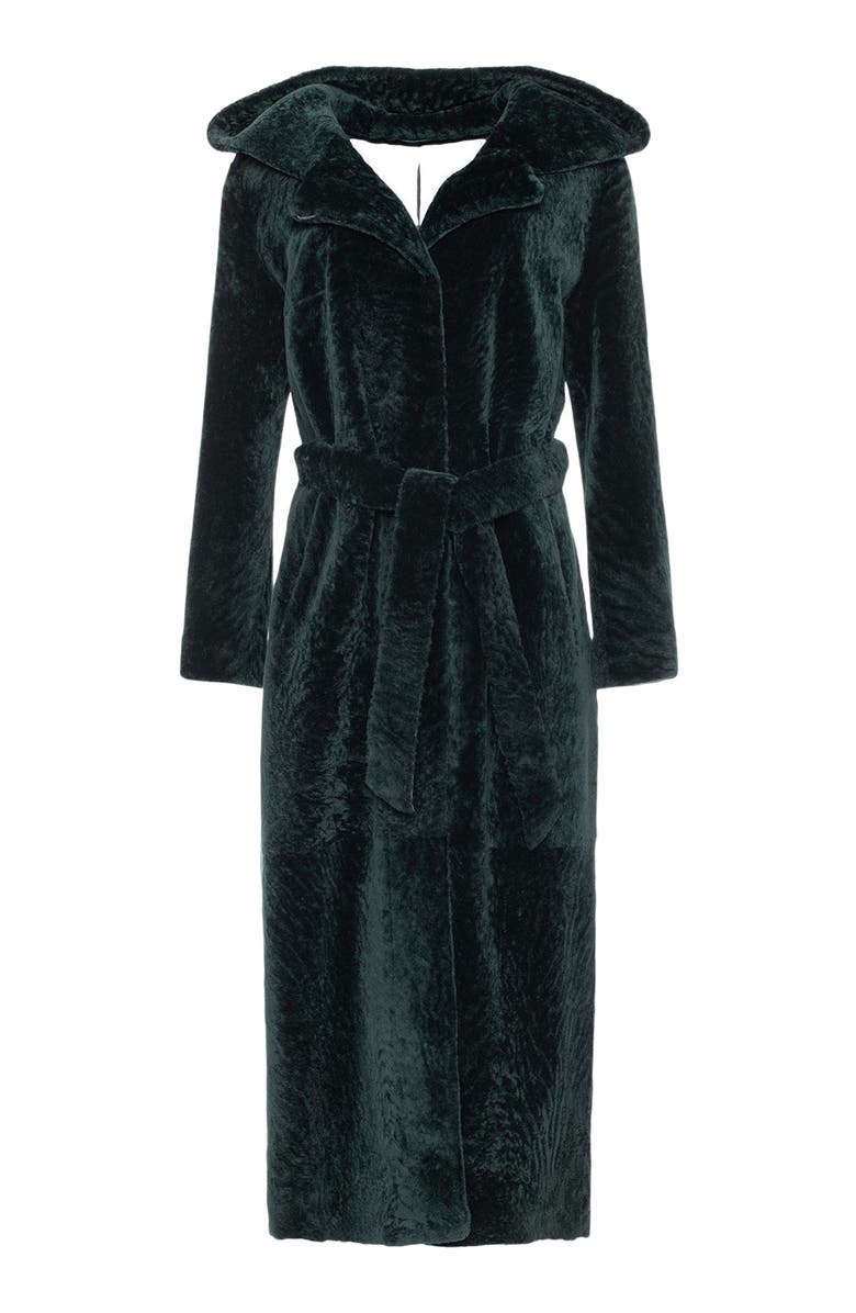 GORSKI Shearling Lamb Coat With Hood, Alternate, color, Emerald