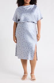 Renee C Polka Dot Short Sleeve Satin Midi Dress