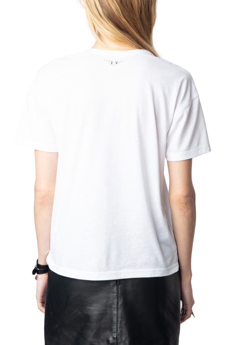 Zadig & Voltaire Marta Wings Strass Embellished V-Neck T-Shirt, Alternate, color, 