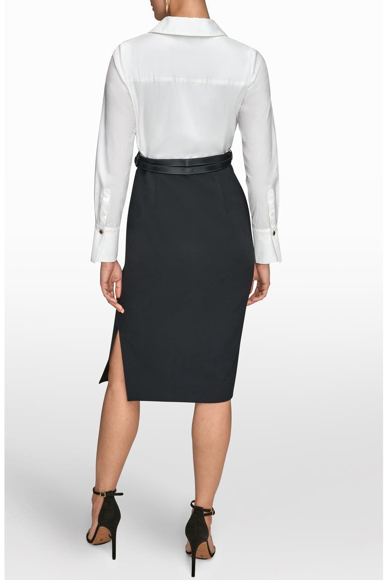 Belted Sateen Sheath Dress, Alternate, color, CREAM/BLACK