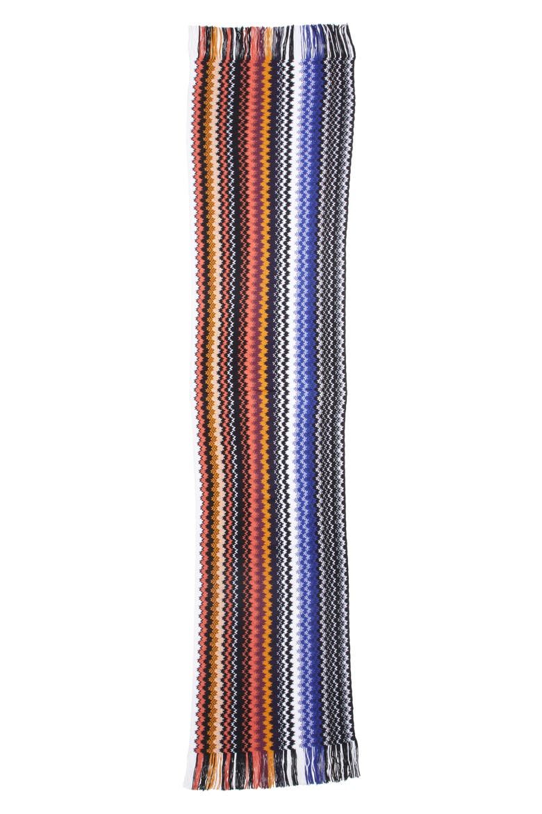 Zigzag Knit Scarf, Main, color, BLUE/ ORANGE