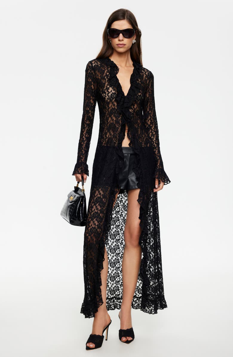 LIONESS Long Nights Lace Maxi Dress, Alternate, color, Noir