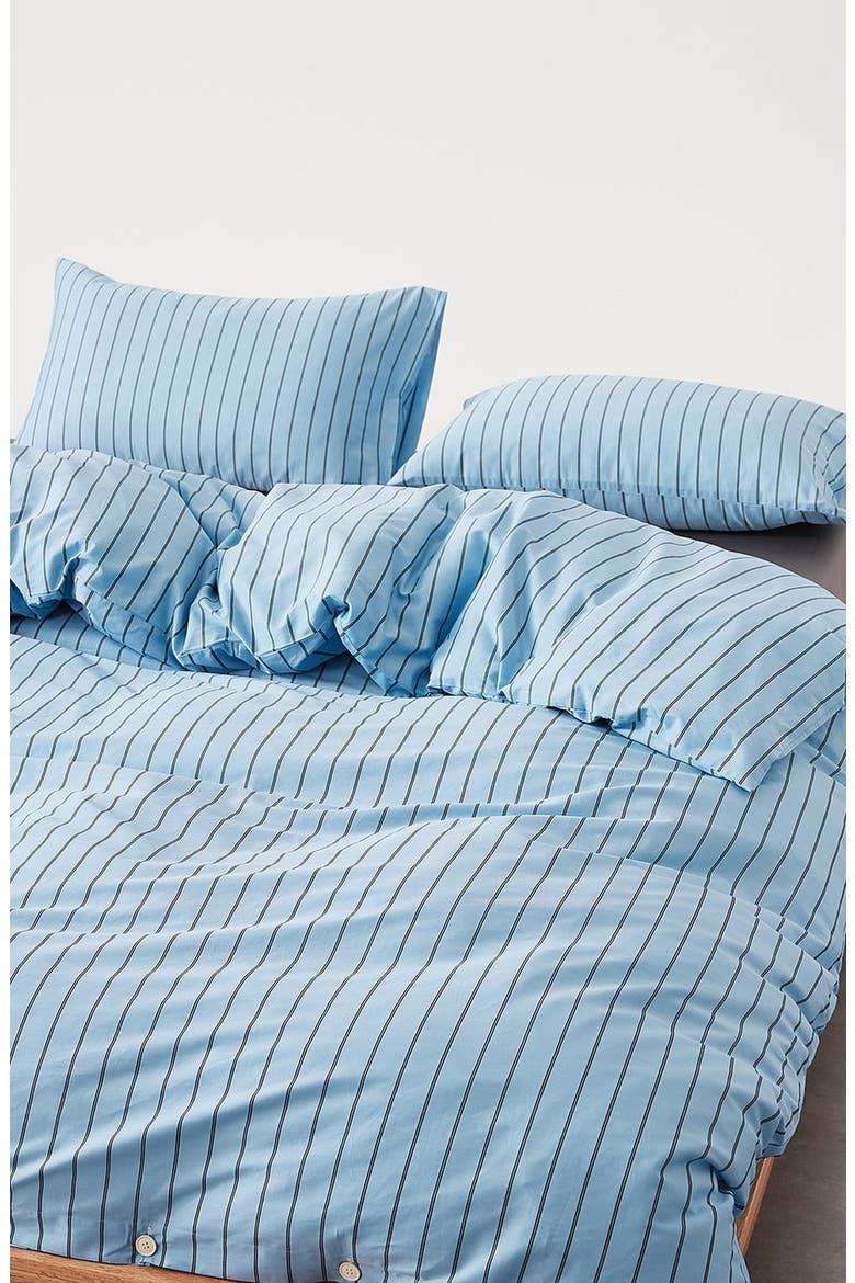 Henry Striped Buttoned Bedding Set, Alternate, color, Blue / Flat