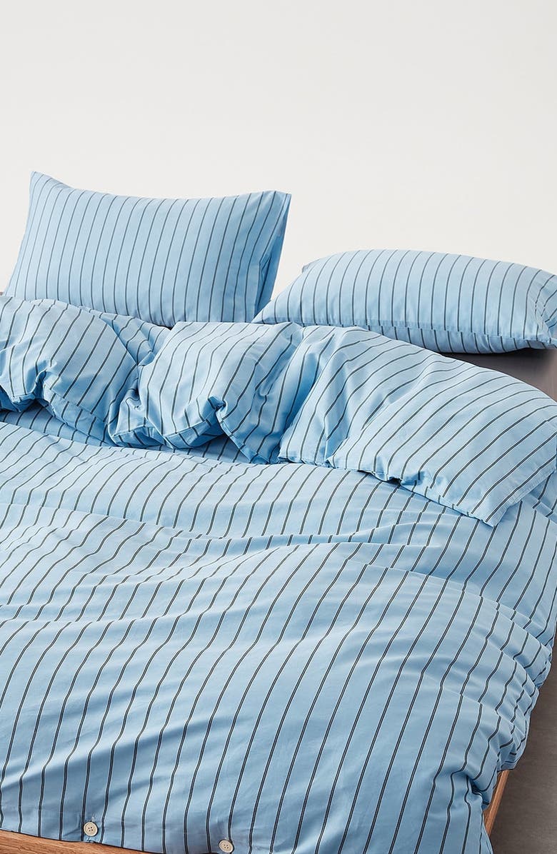 Ever Lasting Henry Striped Buttoned Bedding Set, Alternate, color, Blue / Flat