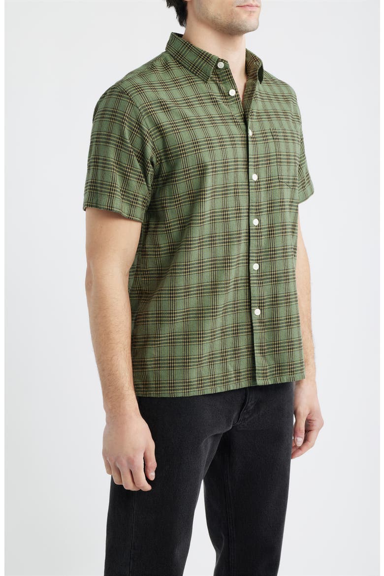Office Woven Check Short Sleeve Cotton Button-Up Shirt, Alternate, color, GREEN