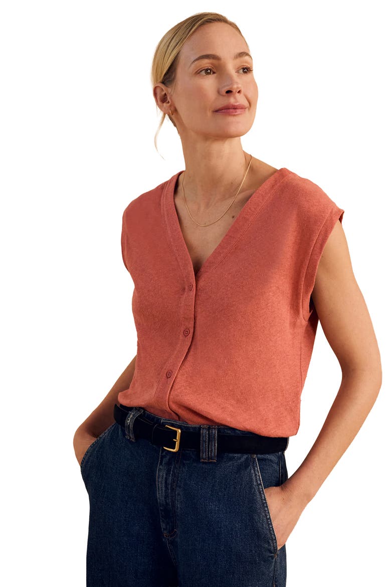 Button Through Top, Main, color, Redwood