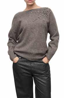 MANGO Crystal Detail Boat Neck Sweater