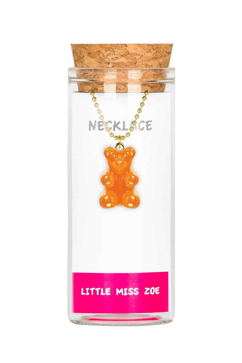 Gummy Bear Charm Necklace in Gift Bottle, Main, color, Orange