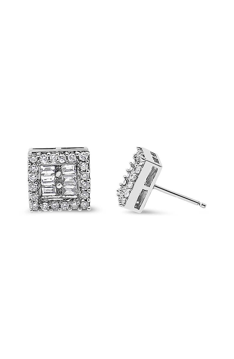 Haus of Brilliance 14K White Gold 1 cttw Round and Baguette Diamond Stud Earrings, Alternate, color, White