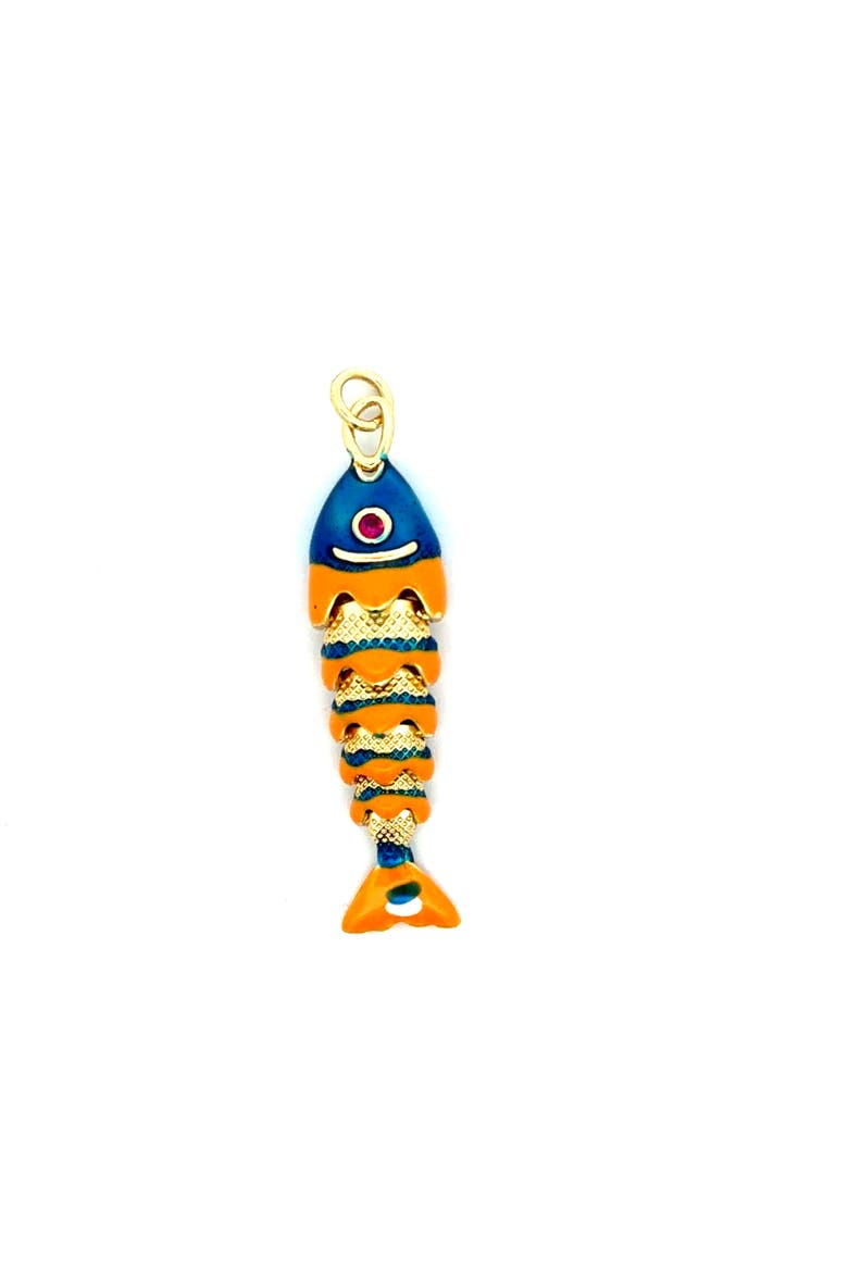 Articulated Enamel Fish Pendant, Alternate, color, orange