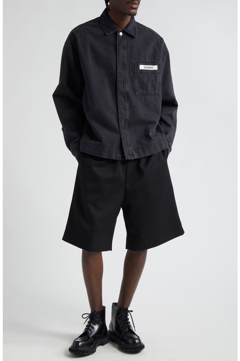 Le Bermuda Juego Oversize Wool Shorts, Alternate, color, JACD PINSTRIPE BLACK