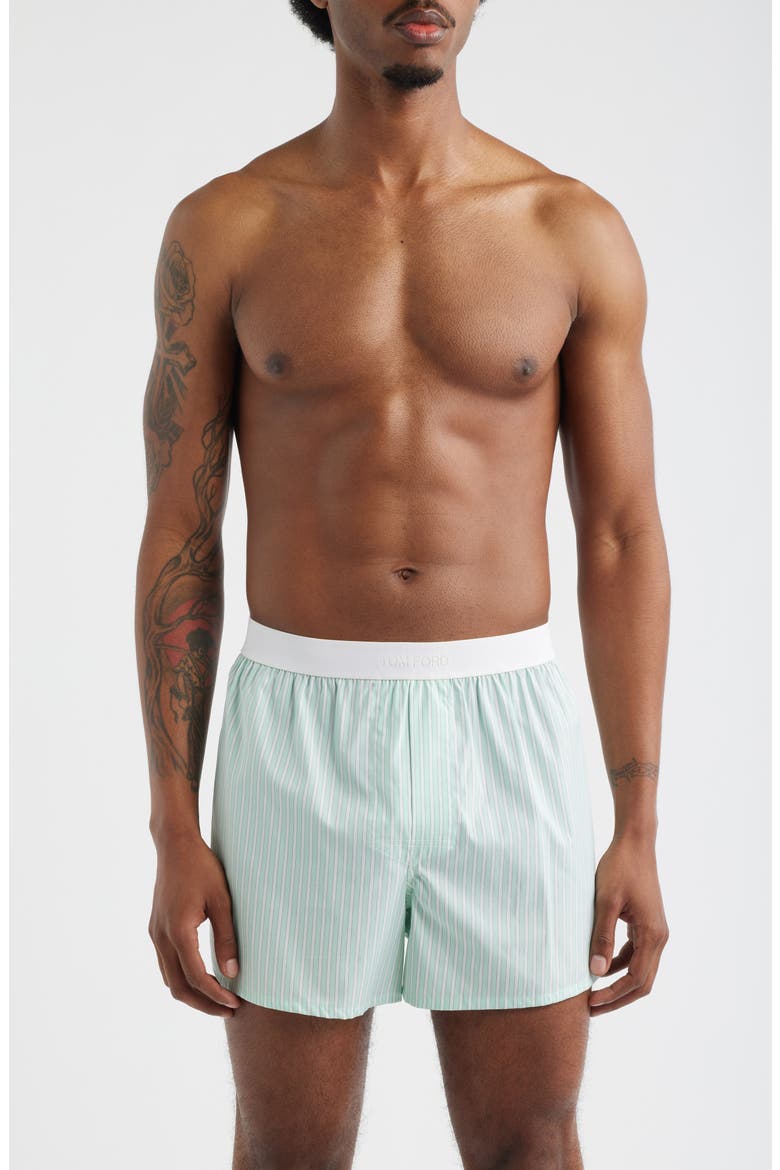 Cotton Poplin Boxer Shorts, Main, color, LIGHT GREEN/ WHITE