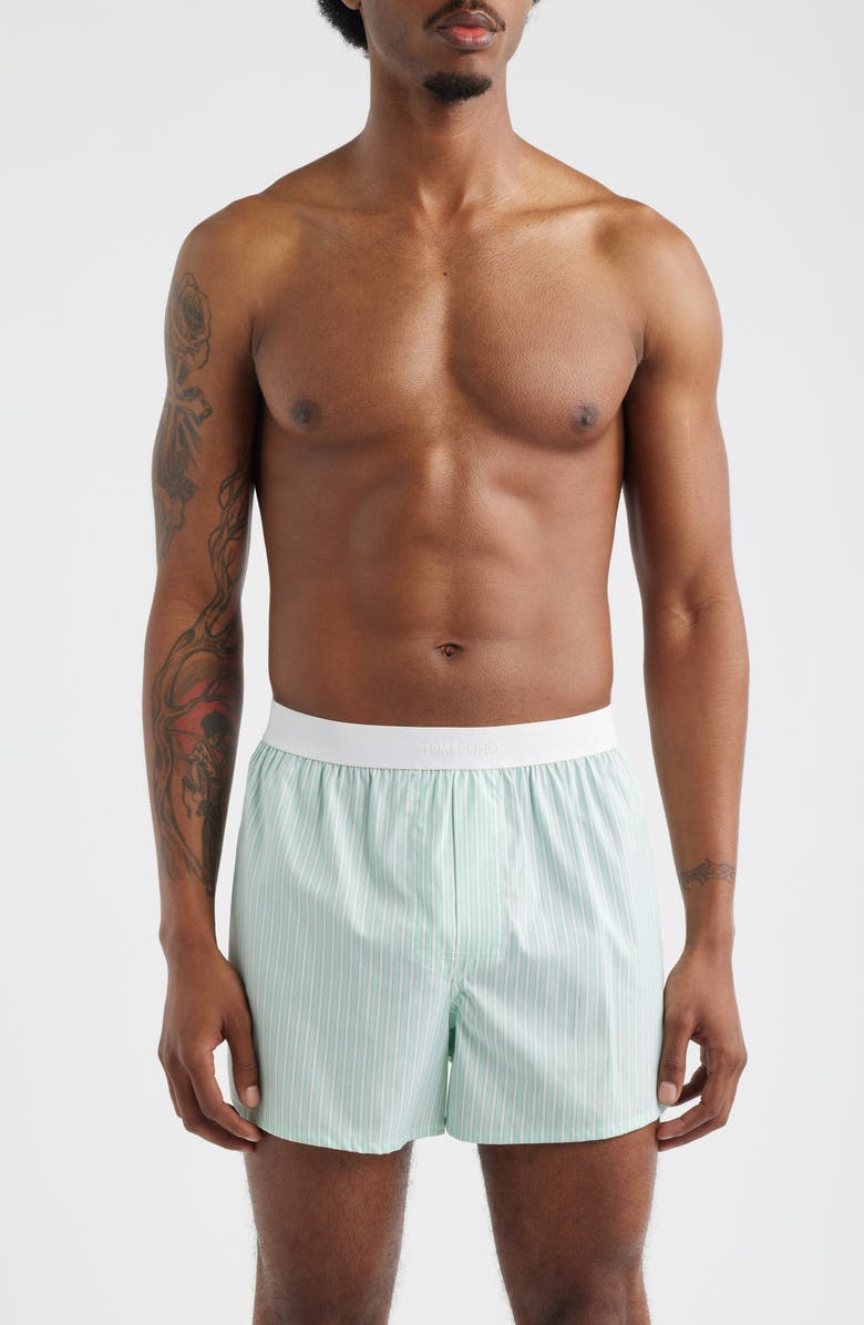 TOM FORD Cotton Poplin Boxer Shorts, Main, color, Light Green/ White