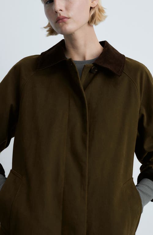 Mango Corduroy Collar Cotton Coat In Khaki Green