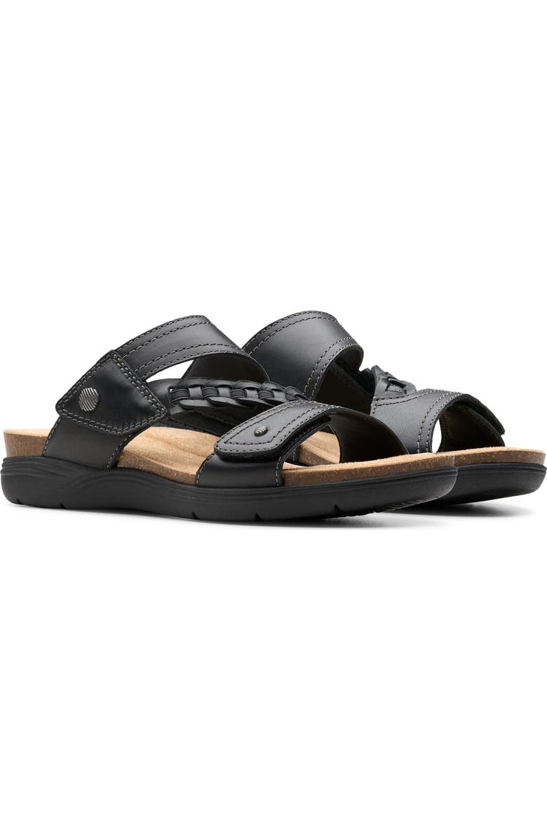 Clarks<sup>®</sup> April Raelyn Slide Sandal, Main, color, Black Leather