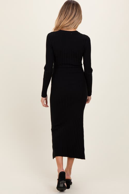 Pinkblush Ribbed Knit Fitted Midi Sweater Dress In Black
