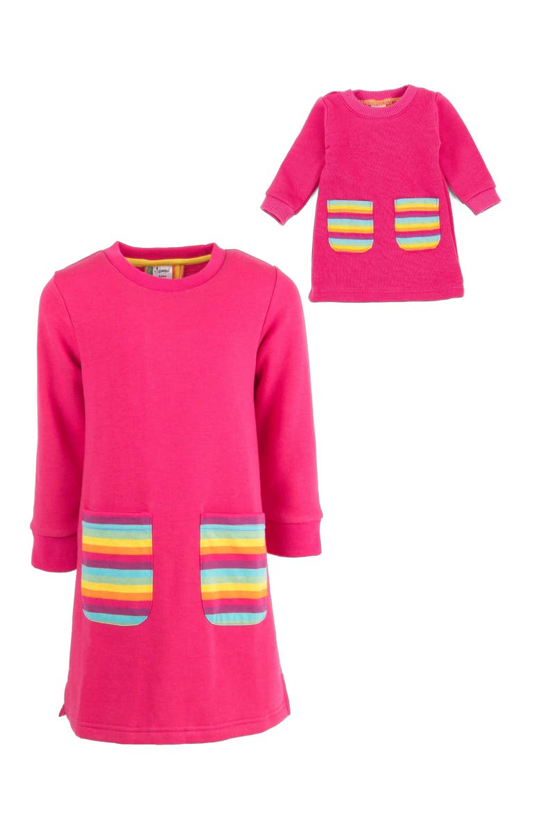 Leveret Girls Sweatshirt Dress with Matching Doll Dress, Alternate, color, Pink